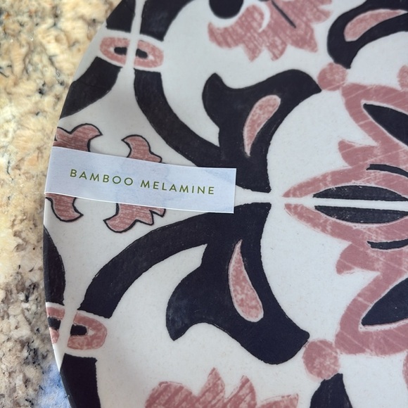 Anthropologie artistic print bamboo Melamine dinner Plates set of 4 / 9 inch - Picture 3 of 8